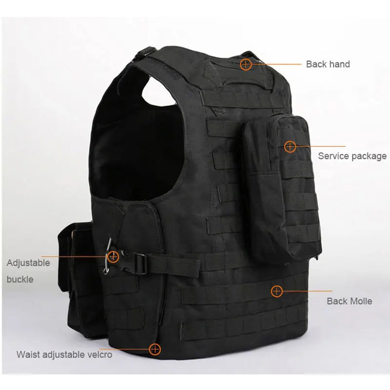 Hunting Camouflage Vest. Combat, Security Tactical Vest. Airsoft Assault Molle Vest.