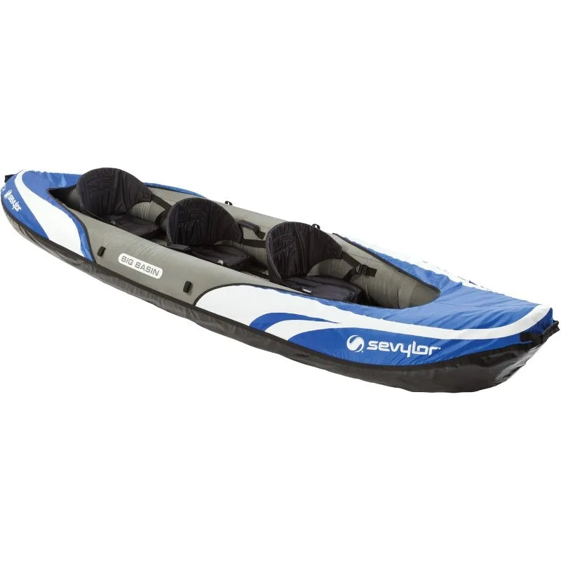 Sevylor Big Basin 3-Person Inflatable Kayak. Adjustable Seats & Carry Handles.