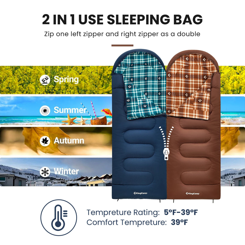 KingCamp Envelope Hooded Sleeping Bag, Cold Weather, Ultralight. Compression Sack .