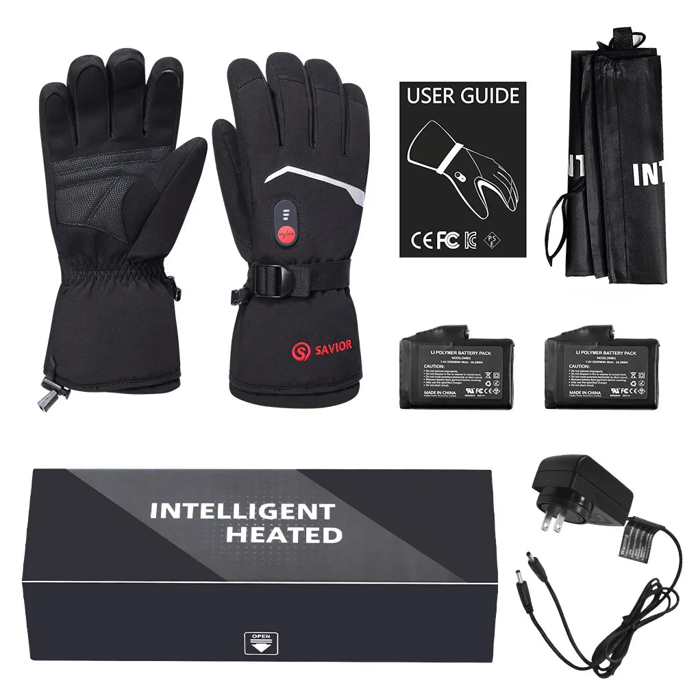 Heated Motorcycle Gloves. Goat Skin Leather- 3 Shift Temperature Control- Waterproof.